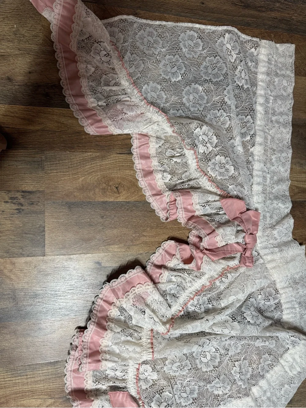 Lace Ruffle window valance — Pink & Ivory